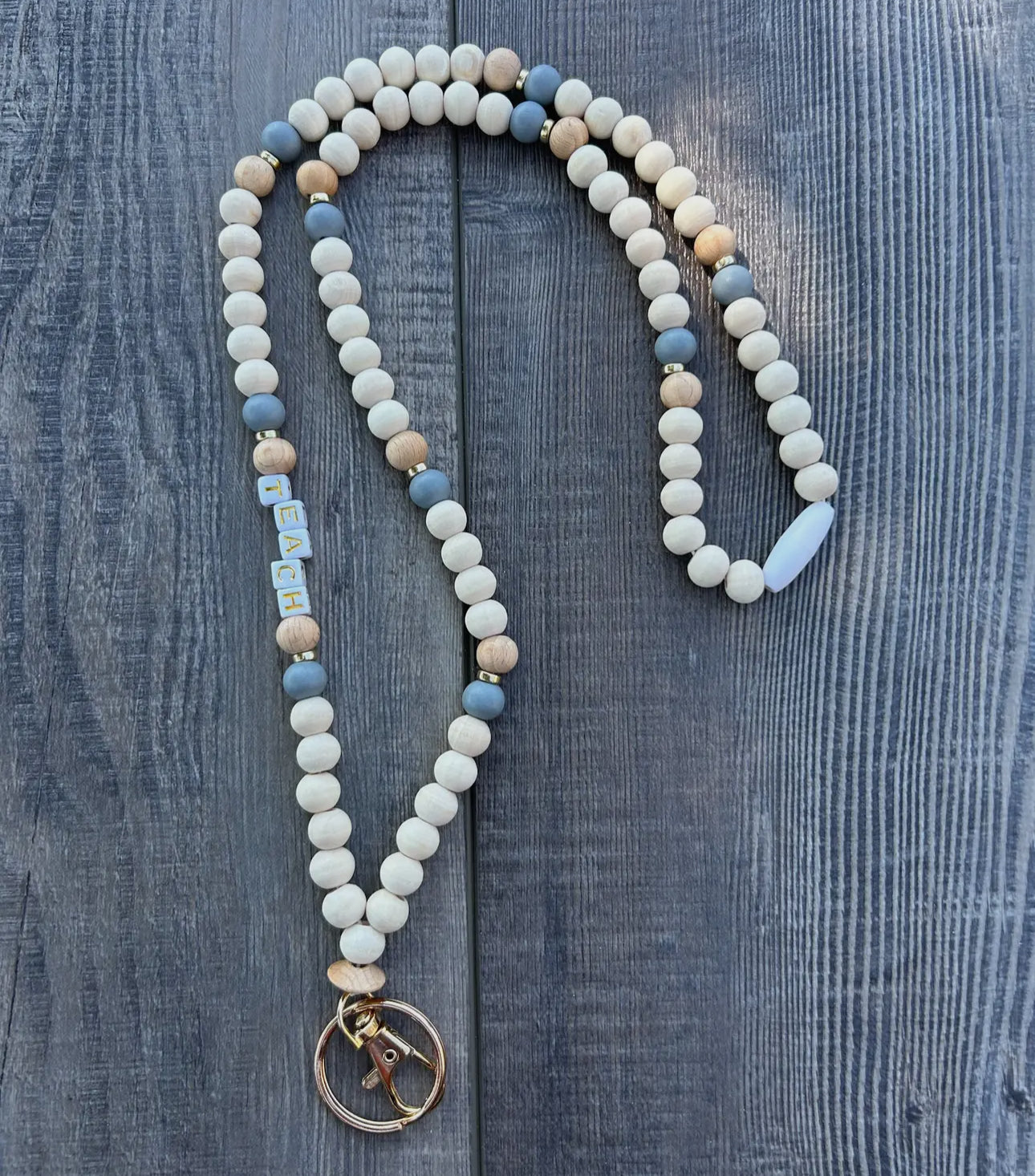 Teach Wooden Beaded Lanyard