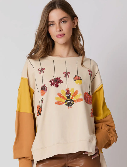 Turkey Fun Sequins Oversized Top