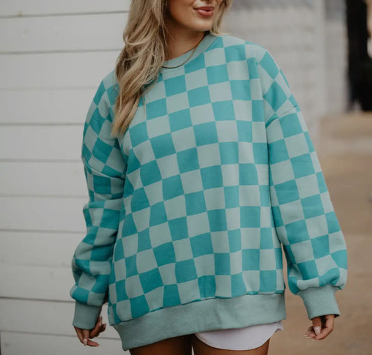 Blue Checkered Sweater Top