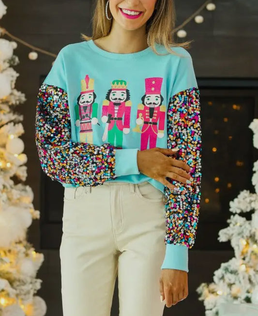 Sequins Sleeves Nutcrackers Top