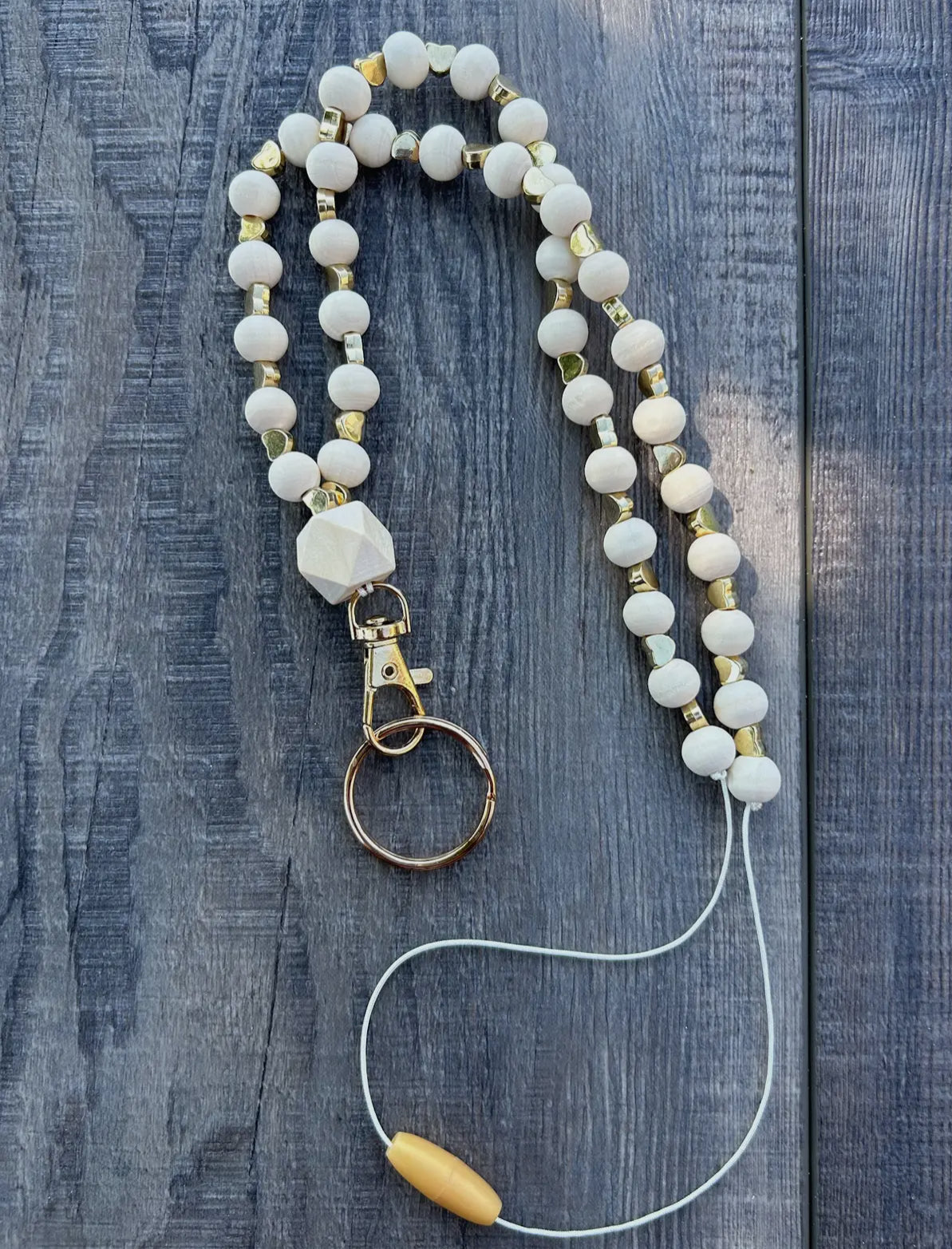 Natural Heart Beaded Lanyard