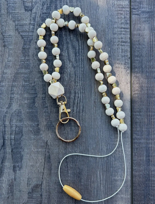 Natural Heart Beaded Lanyard