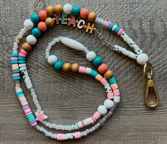 Teach Multi Color Beaded Lanyard