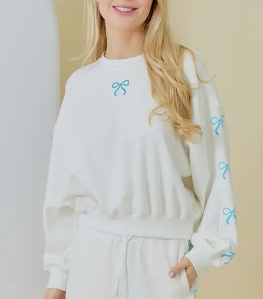 Coquette Embroidery Ribbon Crewneck Top