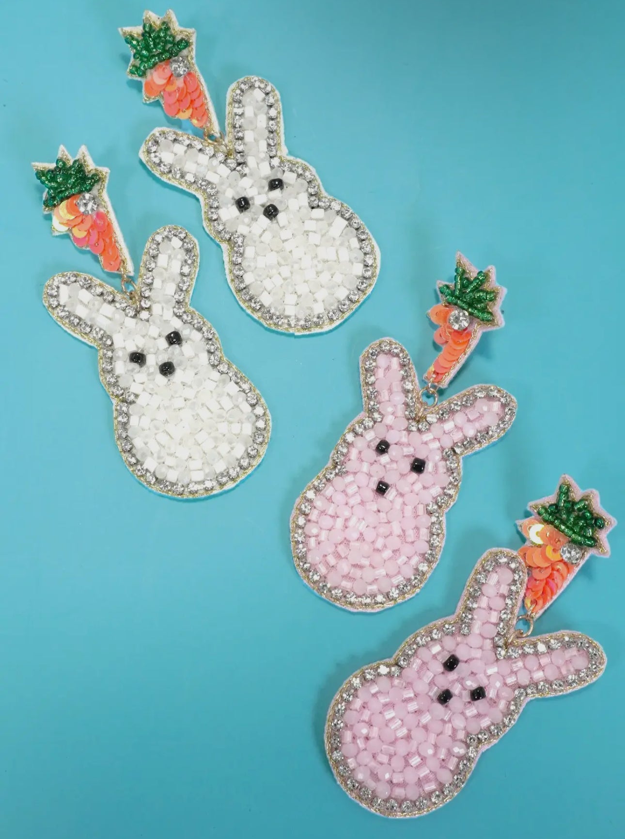 Rhinestone and Bead Bunny Earrings