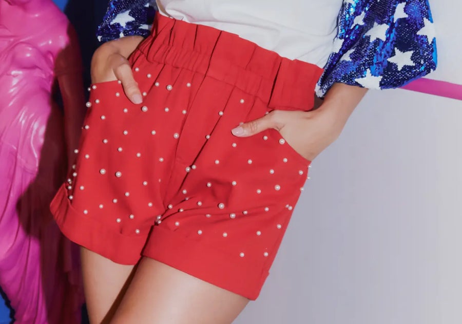 High Waisted Red Pearl Shorts